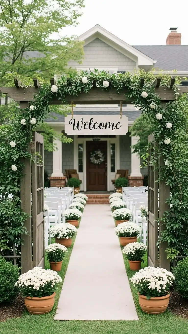 Beautiful Backyard Wedding Ideas on a Budget 5 1. Charming Garden Pathway Entrance