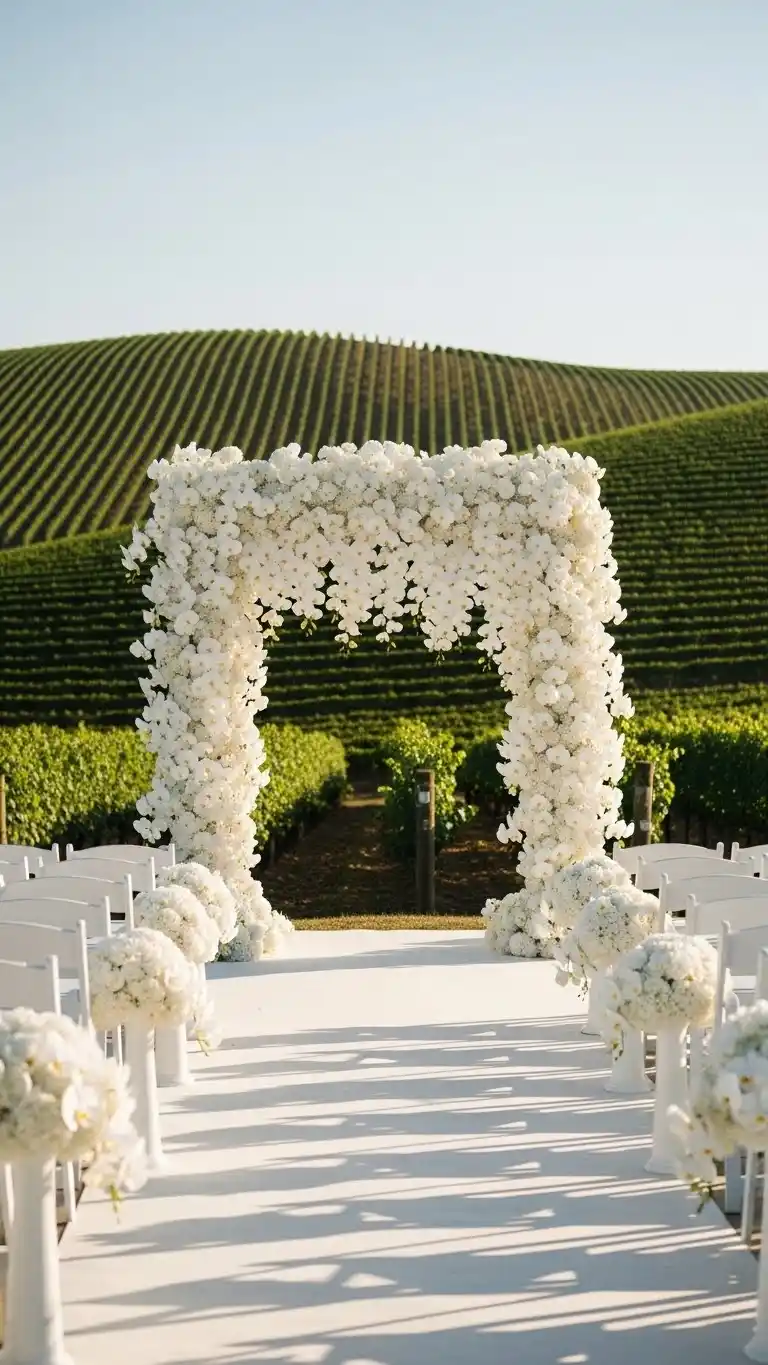 25 Elegant Vineyard Wedding Ideas for Your Dream Day 5 1. Classic All-White Orchid Cascade