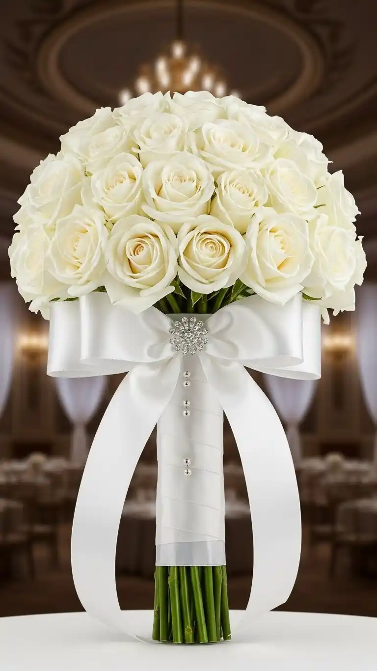 23 Gorgeous Luxury Wedding Bouquets You’ll Adore 5 1. Classic White Rose Luxury Bouquet
