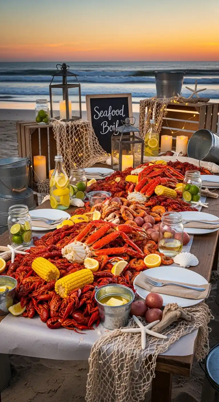 Seafood Boil Party Ideas: 27 Coastal-Inspired Fun Touches 5 1. Coastal Beach-Style Table Setup