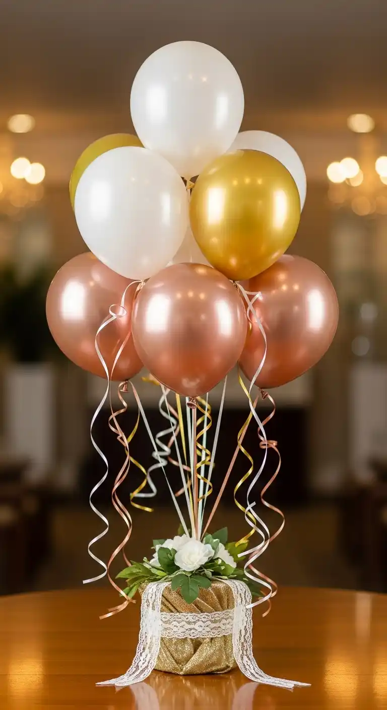 25 Stunning DIY Balloon Centerpiece Ideas on a Budget 5 1. Floating Ribbon Balloon Cluster Centerpiece