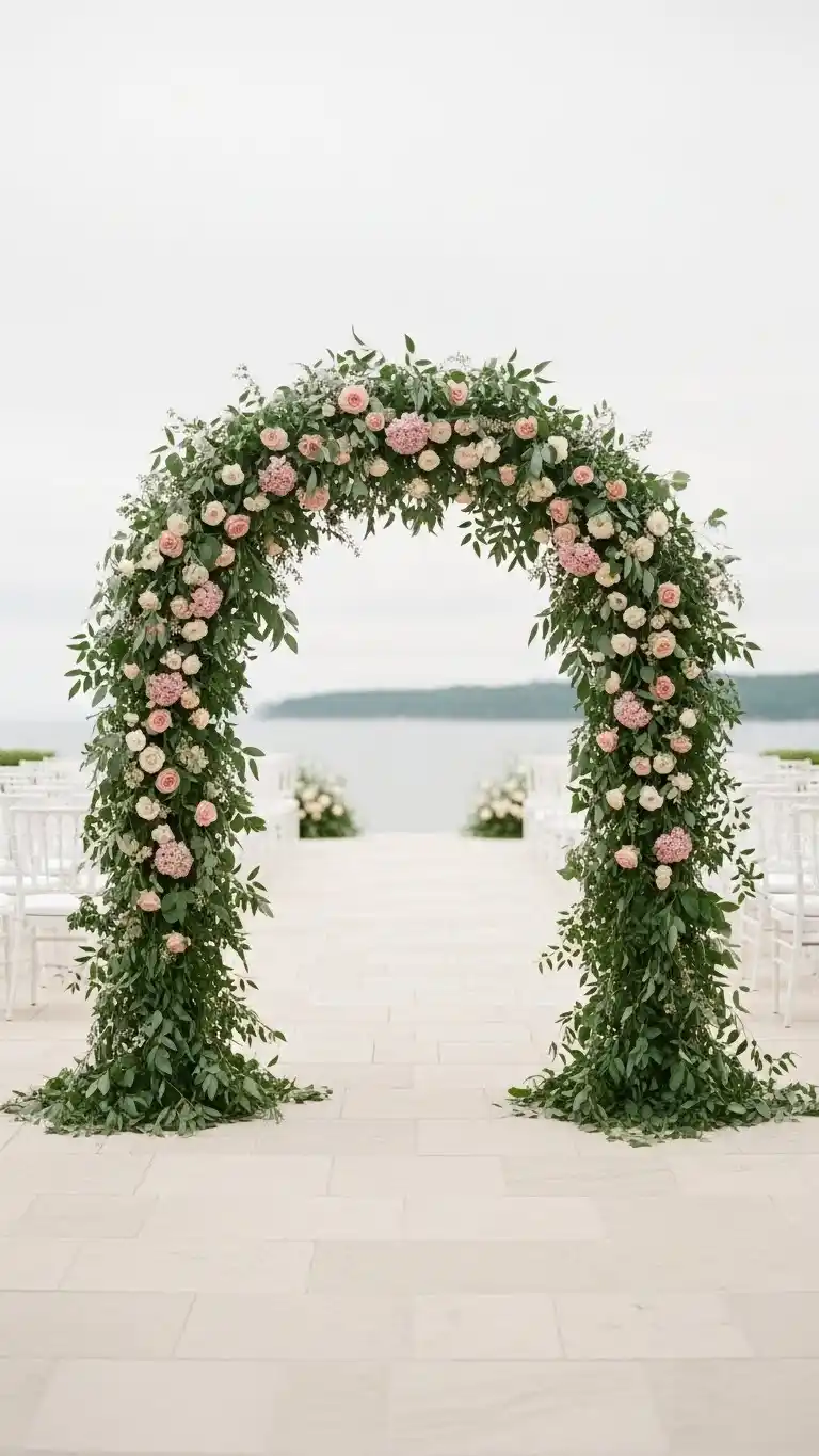 Beautiful Outdoor Wedding Entrances You’ll Love 5 1. Floral Archway with Layered Greenery