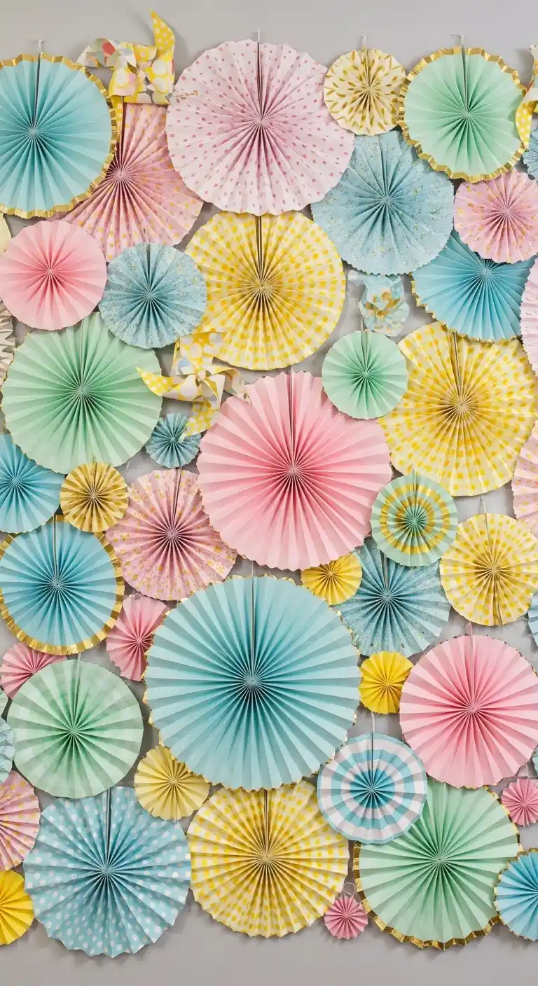 19 Bright & Stylish DIY Party Backdrop Inspirations 5 1. Paper Fan Pinwheel Backdrop