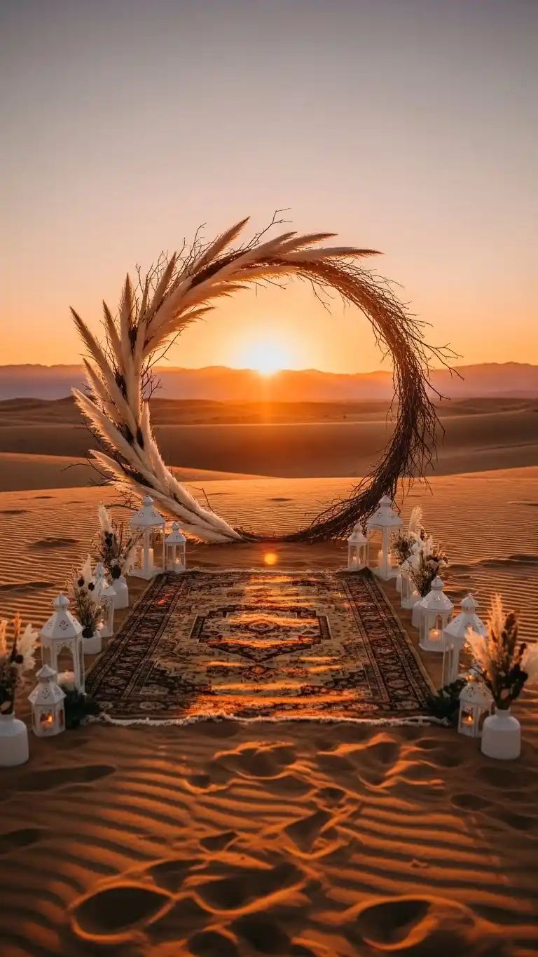 Desert Wedding Ideas That Bring Elegant, Rustic Charm to Your Big Day 5 1. Sunset Ceremony Framing the Horizon