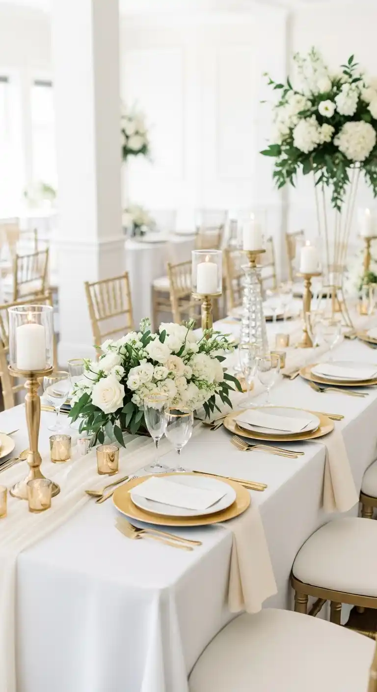 19 Classy Wedding Reception Ideas for a Timeless Look 5 1. Timeless White and Gold Theme