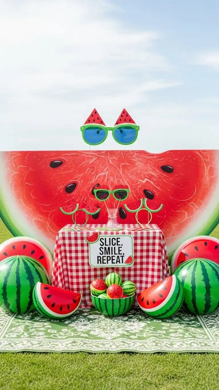 25 Fun Watermelon Themed Party Ideas for a Sweet Celebration 5 1. Watermelon Slice Photo Booth Setup
