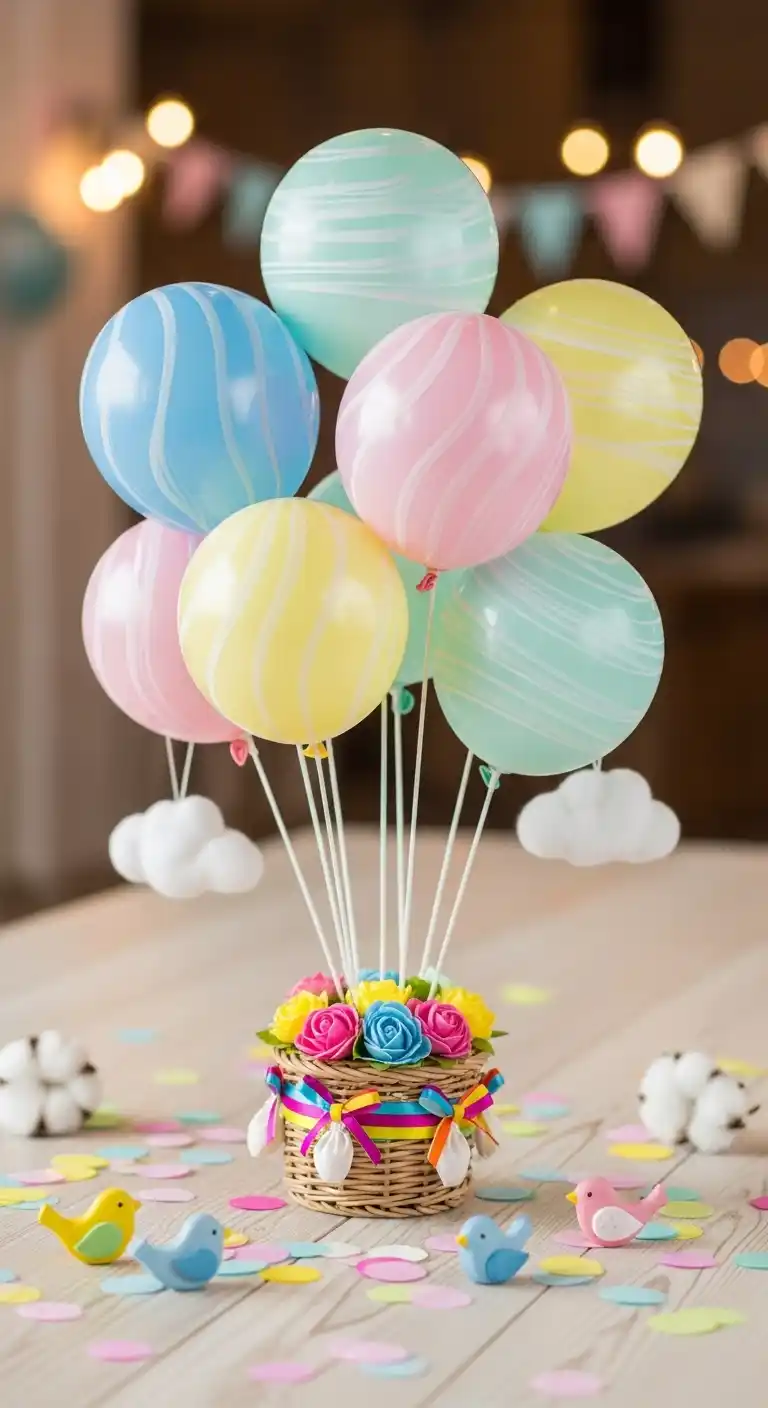 25 Stunning DIY Balloon Centerpiece Ideas on a Budget 14 10. Balloon Hot-Air Basket Centerpiece for Whimsical Themes