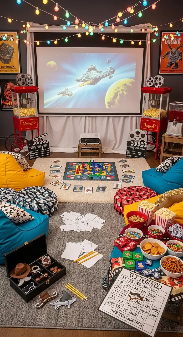 25 Simple + Stylish Movie Night Party Ideas 14 10. Movie Night with Interactive Games