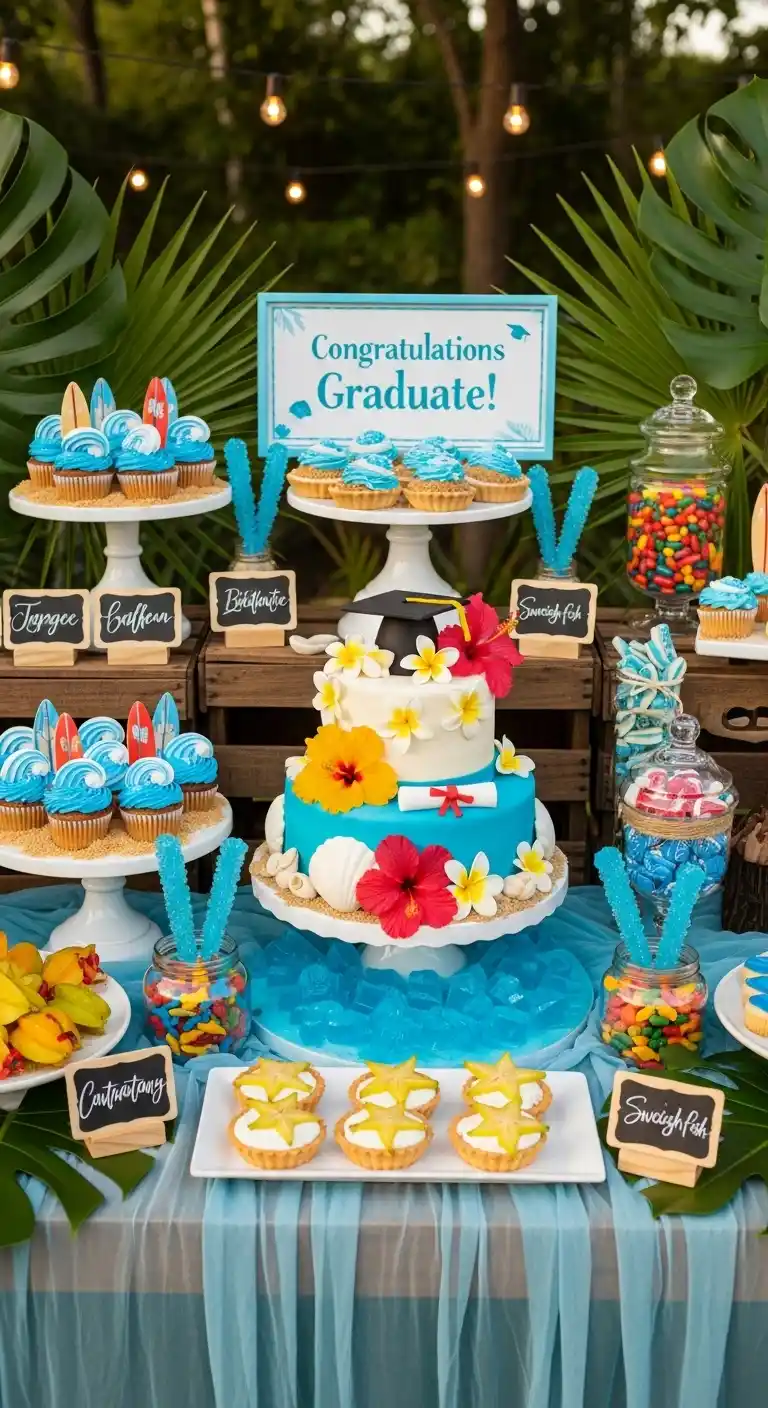 25 Hawaiian Graduation Party Ideas for a Fun Celebration 14 10. Ocean-Themed Dessert Bar
