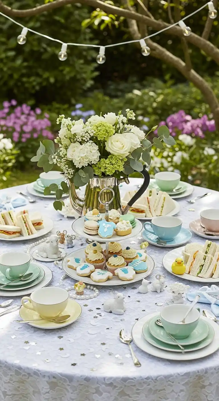 23 Elegant Neutral Baby Shower Ideas for a Perfect Day 14 10. Tea Party Baby Shower