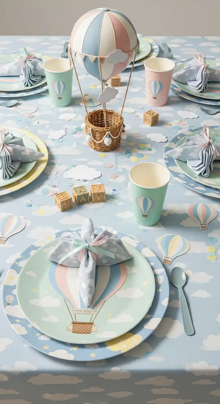 17 Hot Air Balloon Baby Shower Inspiration Ideas 14 10. Themed Tableware That Ties Everything Together