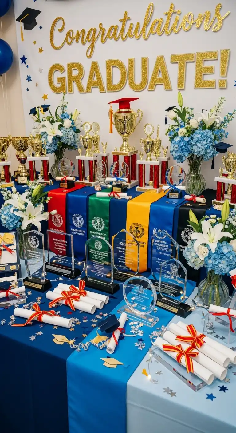 Throw a Memorable Graduation Party: 23 Fun Ideas 15 11. Build a Showcase Table for Awards and Achievements