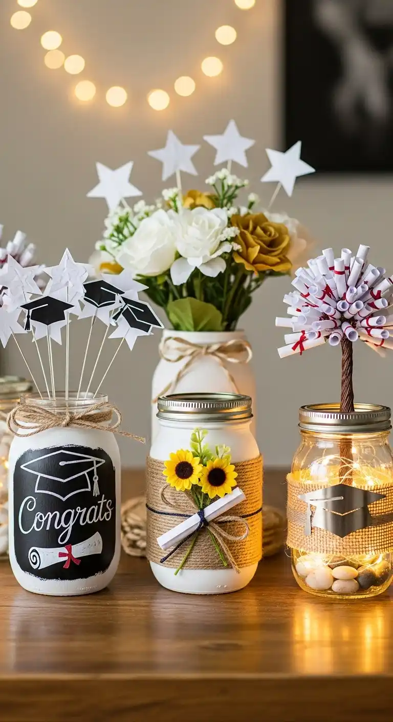 19 Graduation Party Centerpieces Ideas for a Memorable Event 15 11. DIY Mason Jar Centerpieces