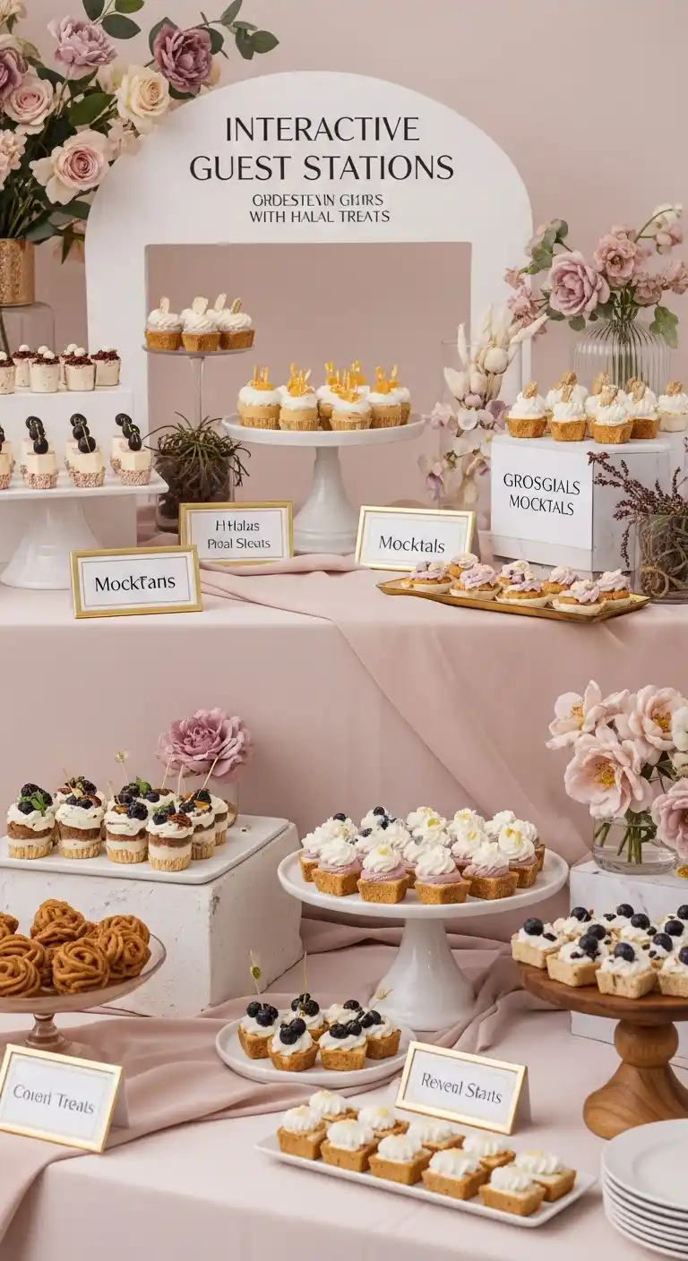 19 Classy Wedding Reception Ideas for a Timeless Look 15 11. Interactive Guest Stations with Halal Treats