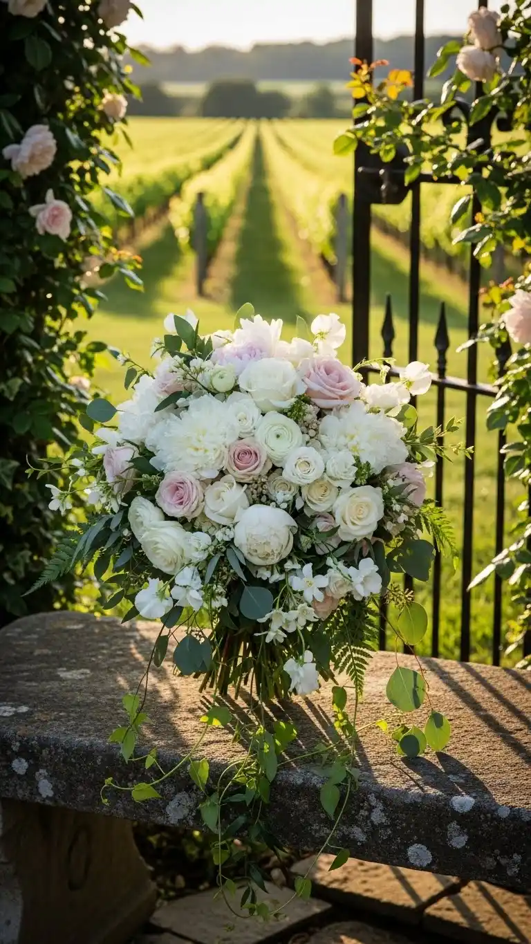 25 Elegant Vineyard Wedding Ideas for Your Dream Day 15 11. Large-Scale Garden-Inspired Luxury Bouquet