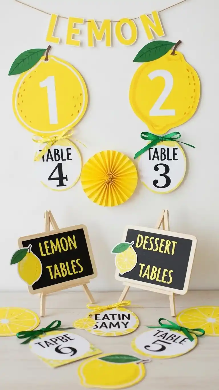 Lemon Themed Party Ideas: 23 Ways to Celebrate in Style 15 11. Lemon-Themed Table Numbers and Signage