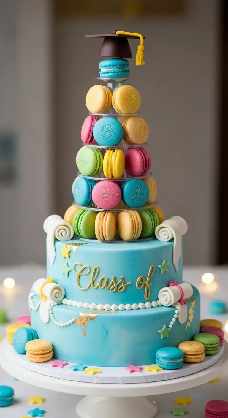 Graduation Cake Ideas: 27 Sweet & Stylish Picks 15 11. Macaron Tower Cake
