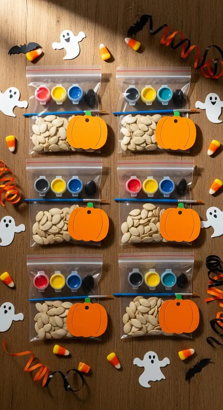 21 Ideas Spooky DIY Halloween Party Favors for Kids 15 11. Pumpkin Seed Painting Kits