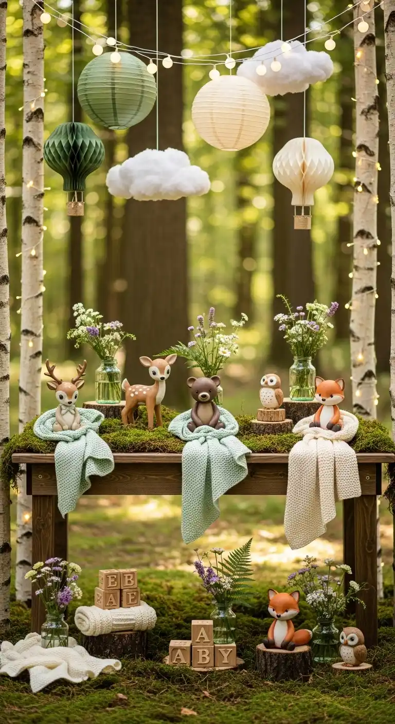 23 Elegant Neutral Baby Shower Ideas for a Perfect Day 15 11. Woodland Wonderland Theme