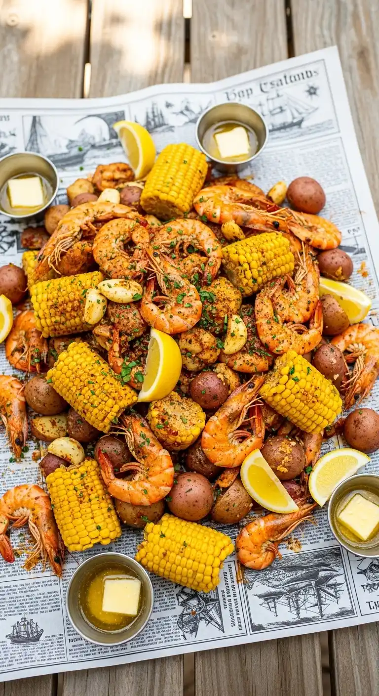 Seafood Boil Party Ideas: 27 Coastal-Inspired Fun Touches 16 12. Classic Shrimp, Corn, and Potatoes Spread