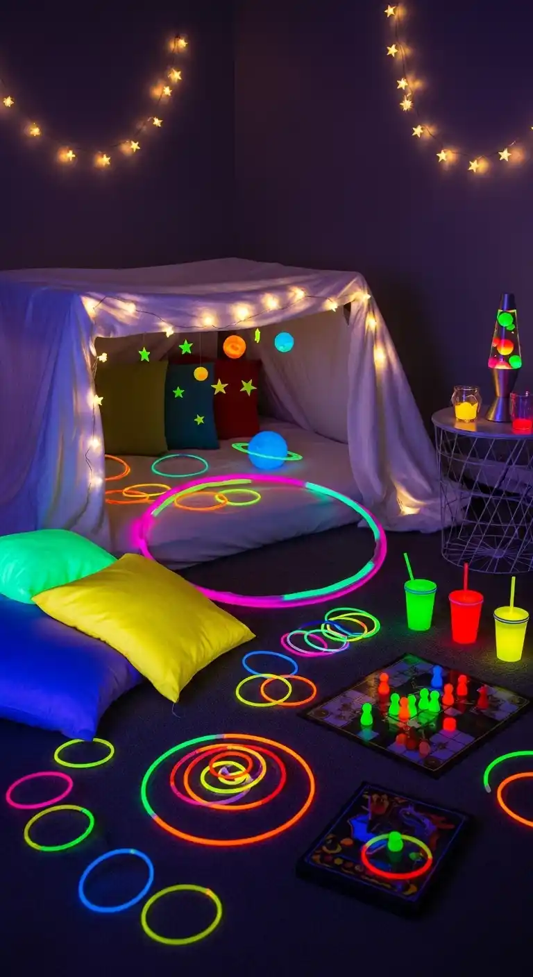 17 Easy Girls Sleepover Party Ideas for a Memorable Night 16 12. Glow-in-the-Dark Fun Night
