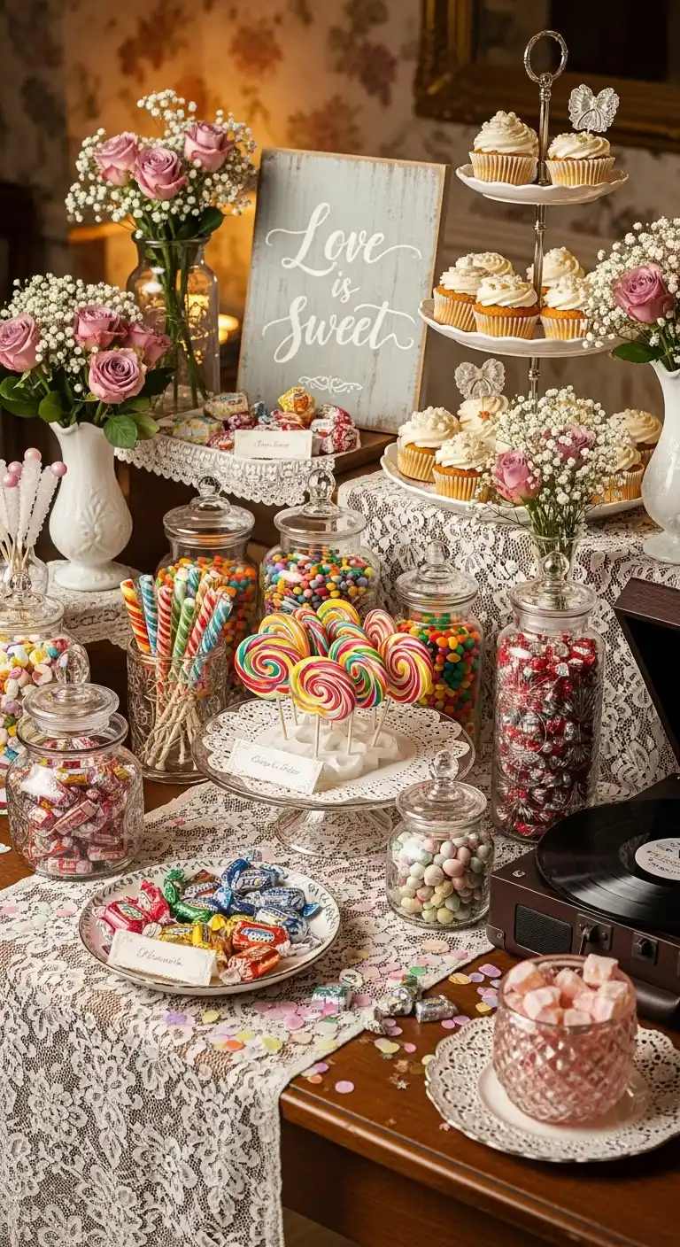 21 Vintage Wedding Ideas for a Classic Celebration 16 12. Retro Sweet Table Display