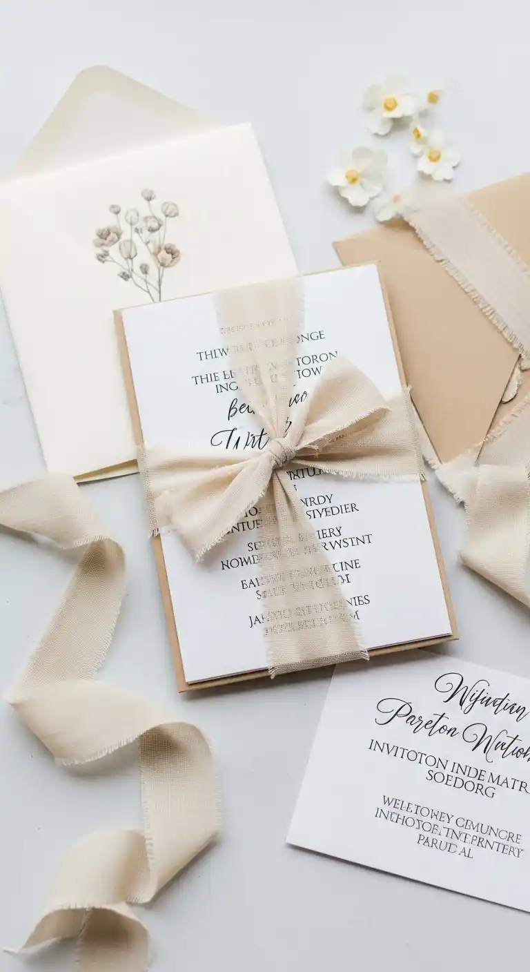 Stylish Wedding Invitations: 21 Chic Designs to Love 16 12. Ribbon-Wrapped Invitations With Soft Textures