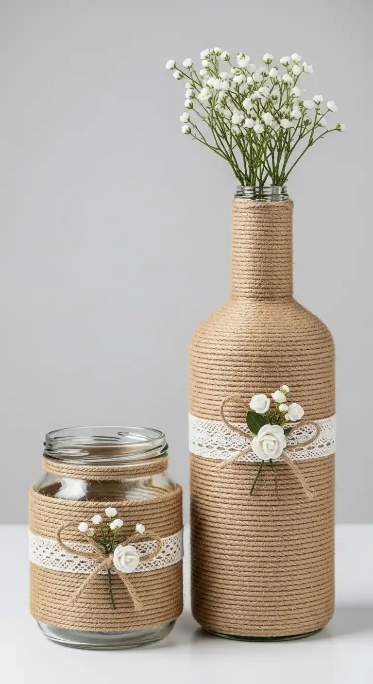 17 DIY Wedding Decorations That Wow Your Guests 16 12. Rustic Rope-Wrapped Vases
