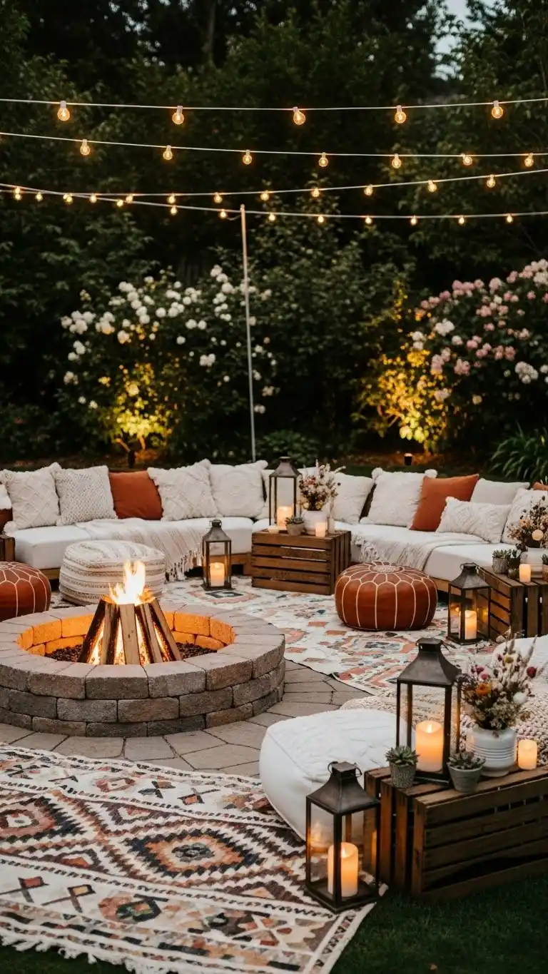 Beautiful Backyard Wedding Ideas on a Budget 16 12. Warm Firepit Gathering Spot for Intimate Evenings