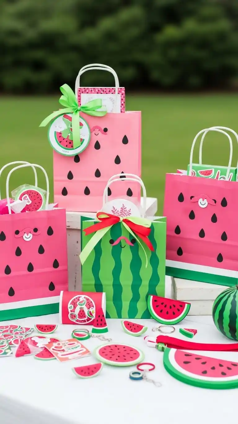 25 Fun Watermelon Themed Party Ideas for a Sweet Celebration 16 12. Watermelon Style Gift Bags for Guests