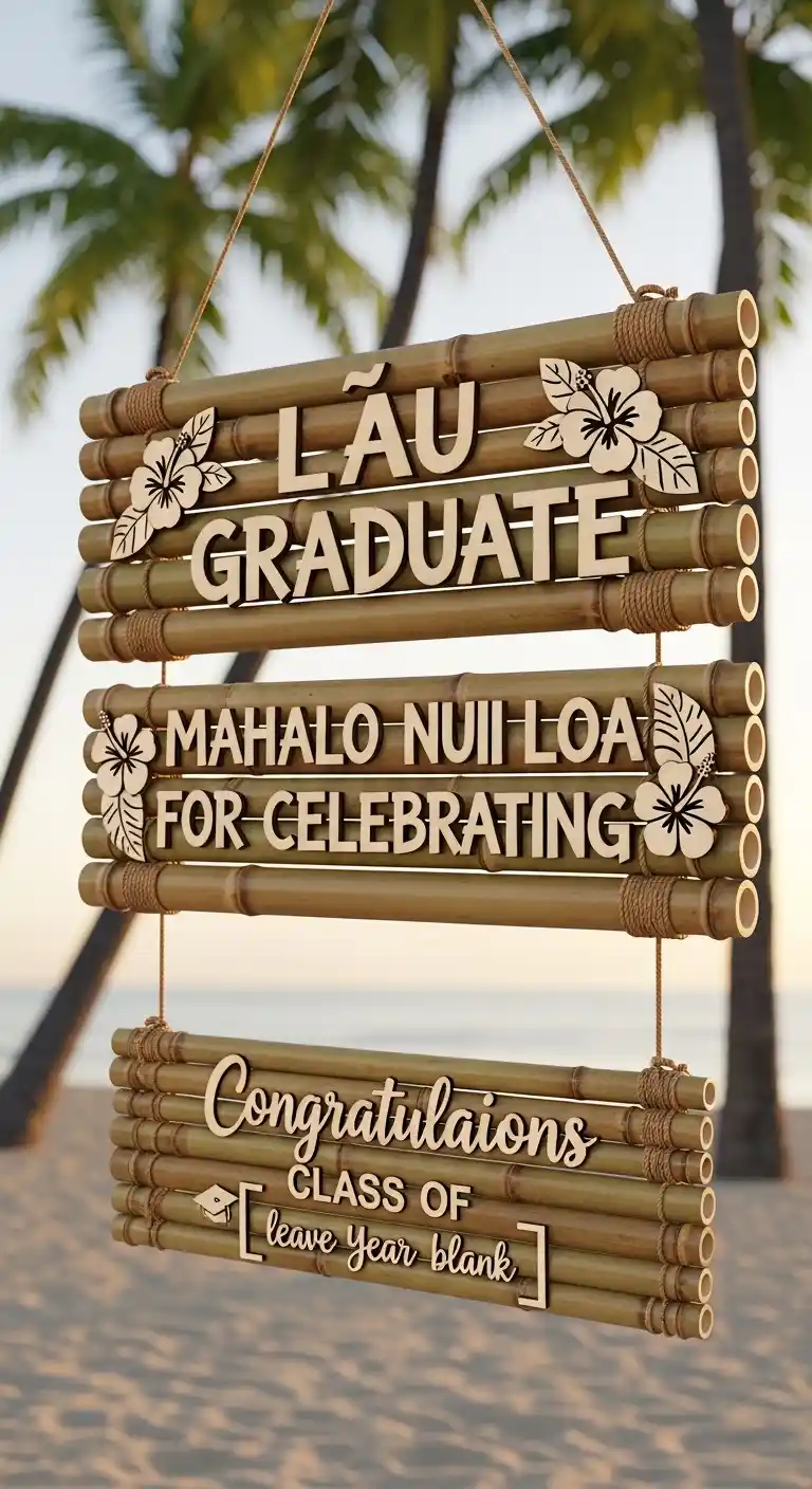25 Hawaiian Graduation Party Ideas for a Fun Celebration 17 13. Bamboo-Style Signage