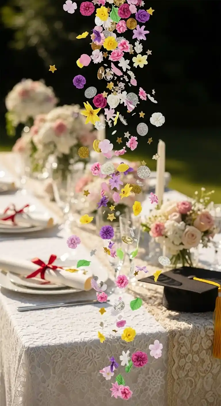 17 Floral Graduation Party Ideas You’ll Love 17 13. Floral Confetti Celebration Moment