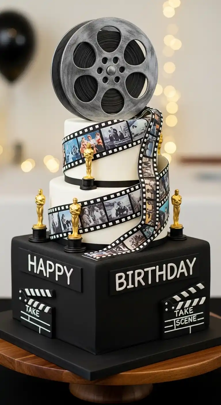 21 Easy & Cool Birthday Cake Ideas for Men 17 13. Movie Director or Film Reel Cake
