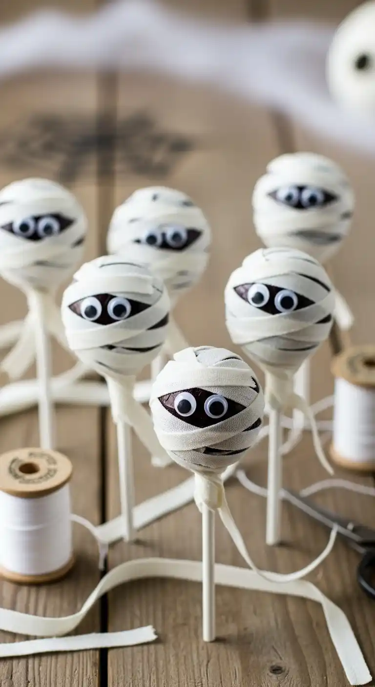 21 Ideas Spooky DIY Halloween Party Favors for Kids 17 13. Mummy Lollipop Covers