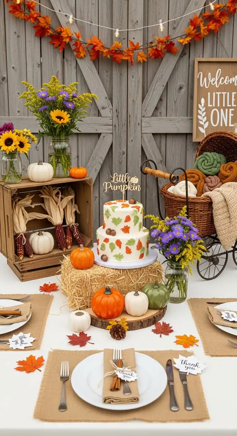 Fall Baby Shower Ideas for a Warm & Stylish Celebration 17 13. Rustic Farmhouse Baby Shower Theme