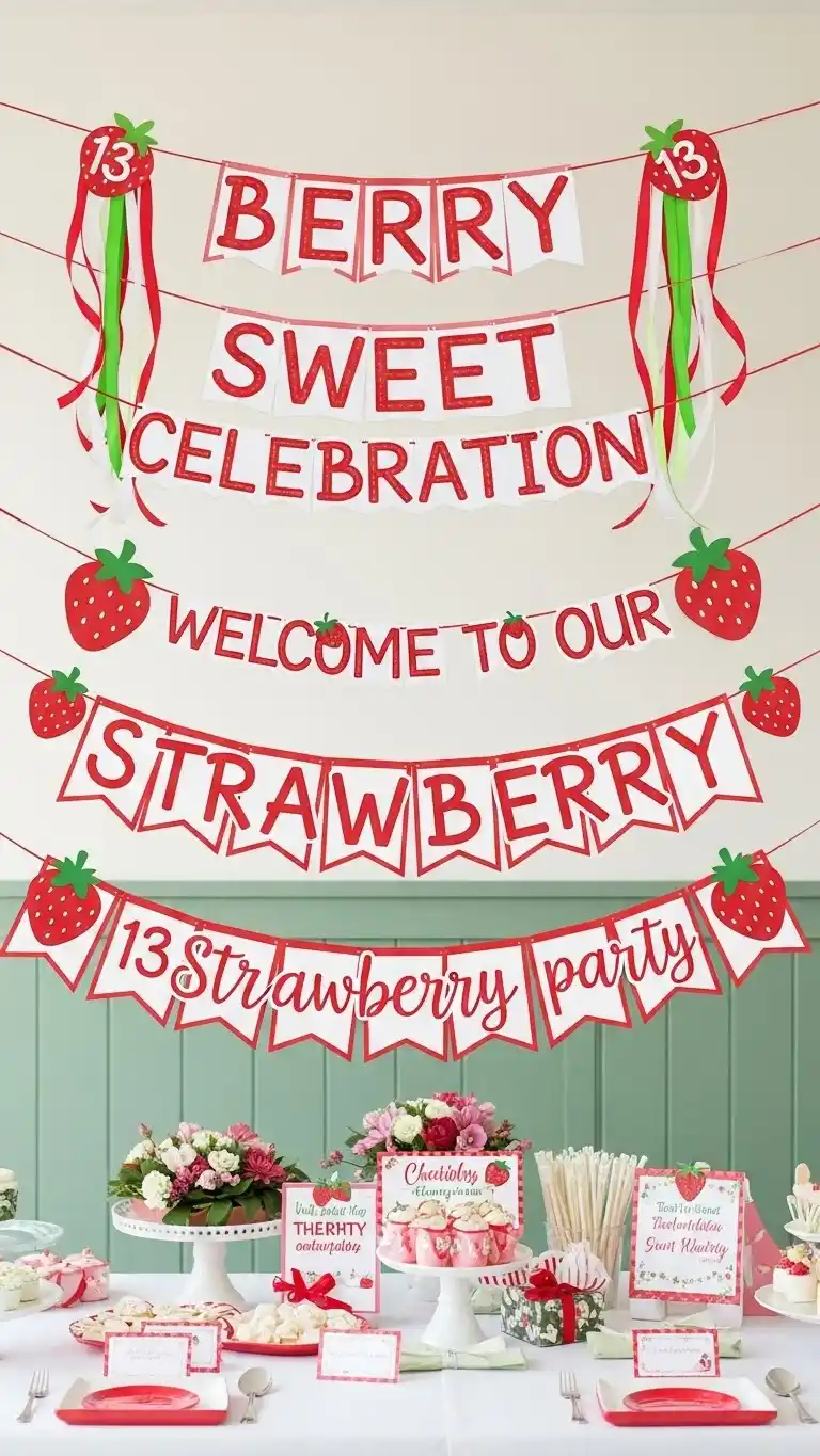 21 Strawberry Themed Party Ideas That Shine 17 13. Strawberry Party Banner with Cute Quotes