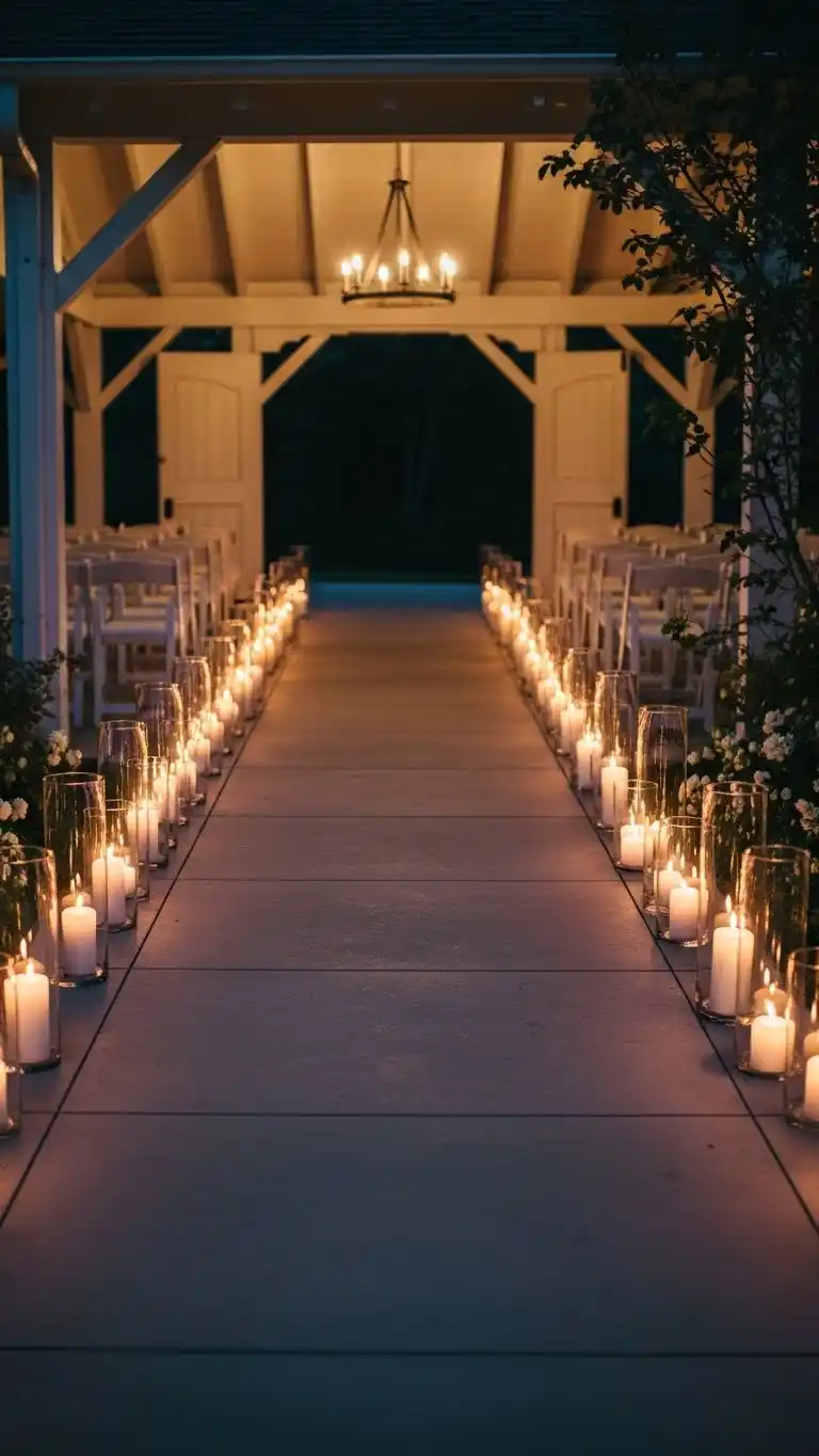 Beautiful Outdoor Wedding Entrances You’ll Love 18 14. Candle Pathway in Protective Glass Cylinders