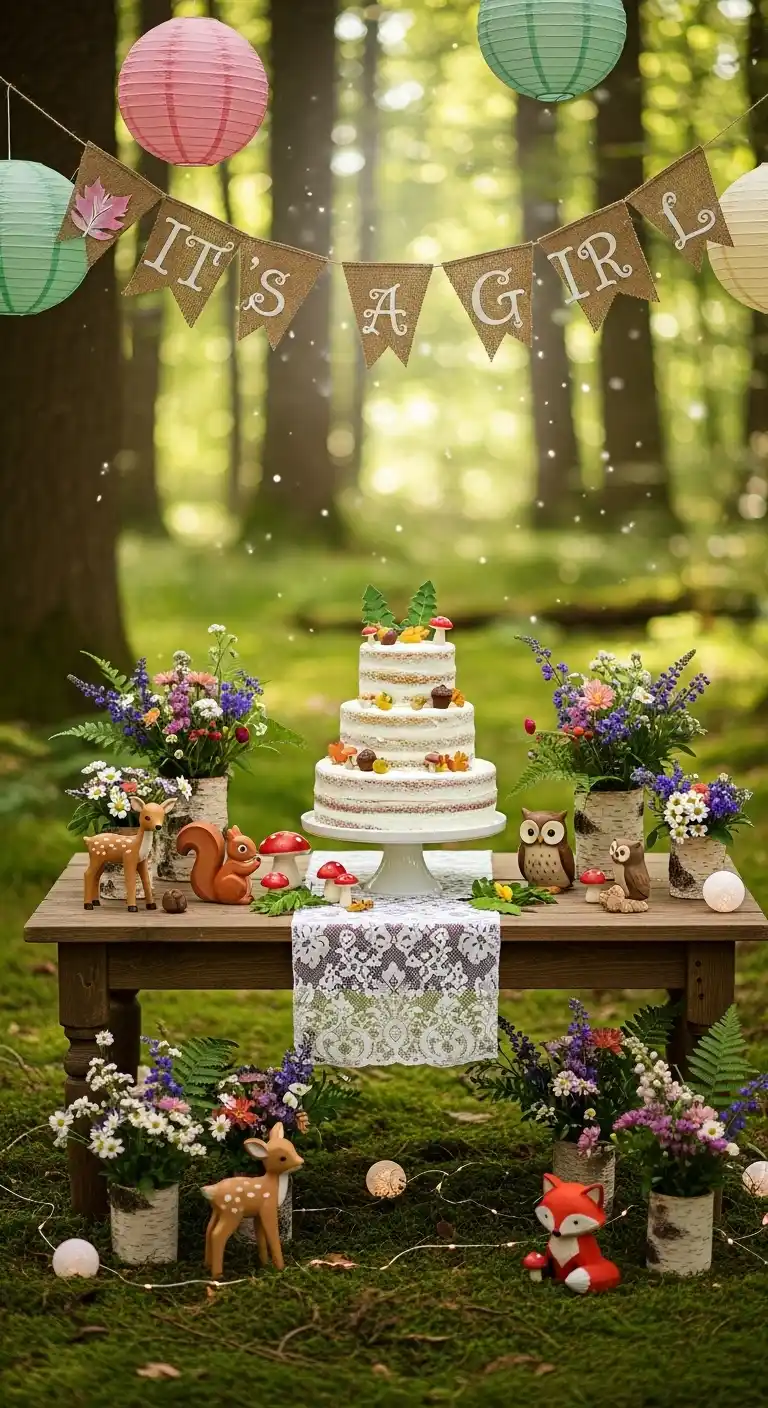 25 Girl Baby Shower Themes That Feel Fresh and Magical 18 14. Enchanted Woodland Theme