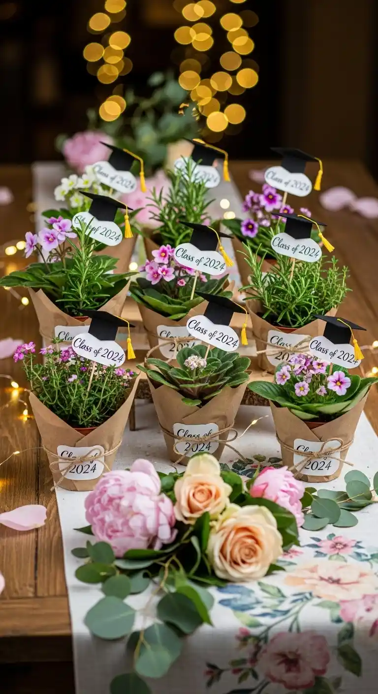 17 Floral Graduation Party Ideas You’ll Love 18 14. Mini Potted Plants as Keepsakes