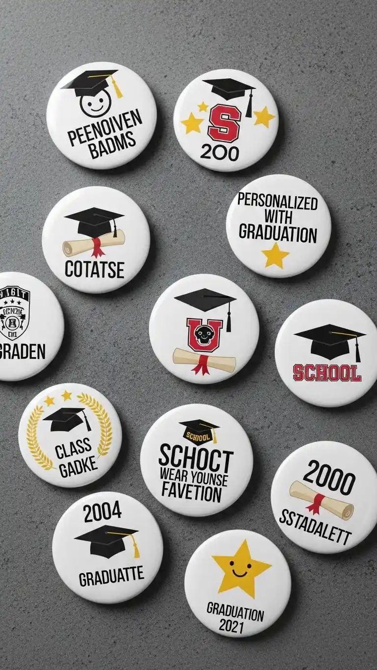 27 Simple DIY Graduation Party Decorations to Try 18 14. Personalized Button Badges with Fun Graduation Icons