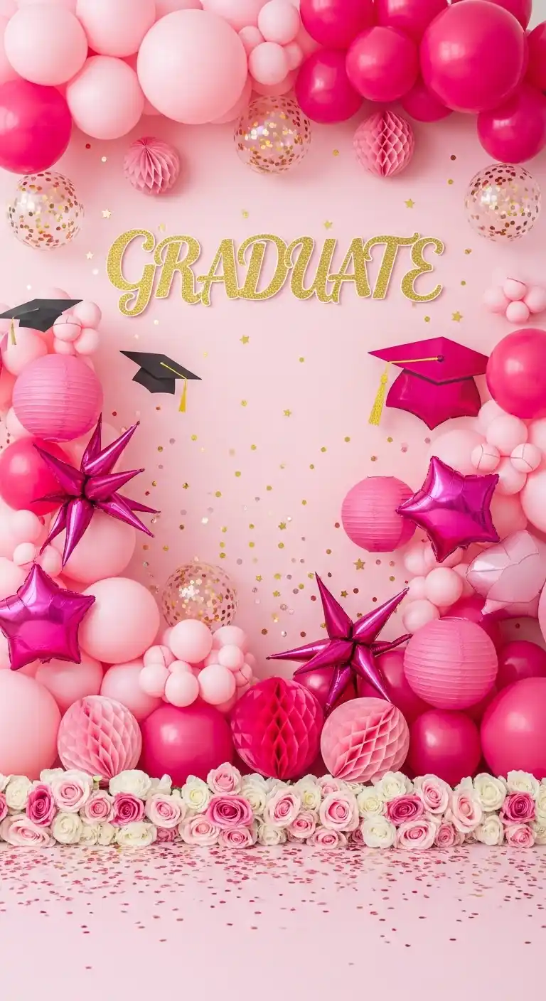 17 Pretty Pink Graduation Party Ideas You’ll Love 18 14. Pink Themed Backdrops for Photos