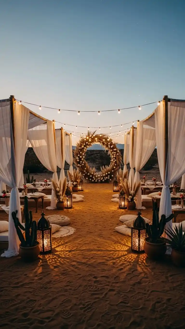 Desert Wedding Ideas That Bring Elegant, Rustic Charm to Your Big Day 18 14. Shaded Canopy Areas for Guest Comfort