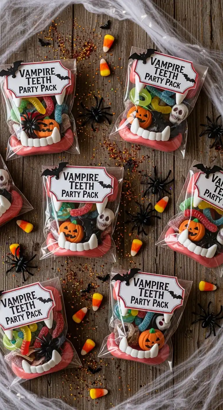 21 Ideas Spooky DIY Halloween Party Favors for Kids 18 14. Vampire Teeth Favor Packs