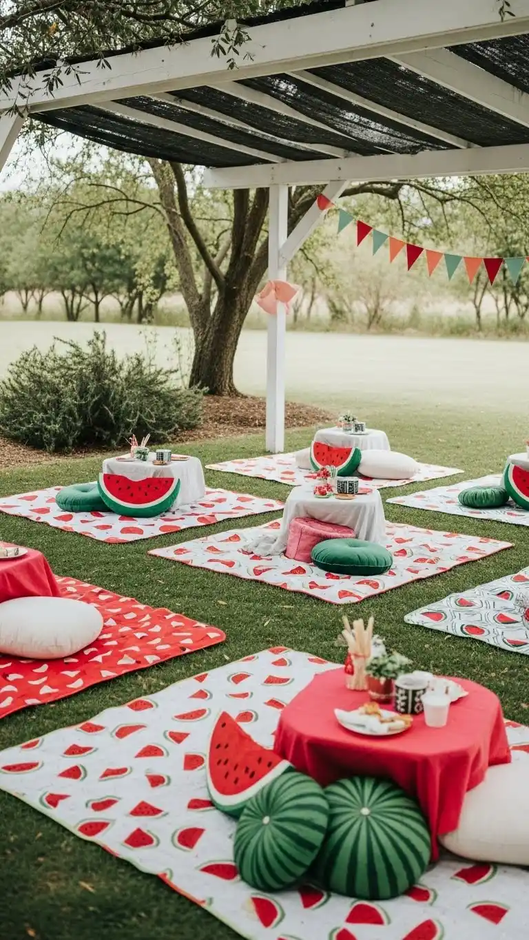 25 Fun Watermelon Themed Party Ideas for a Sweet Celebration 18 14. Watermelon Blanket Picnic Corner