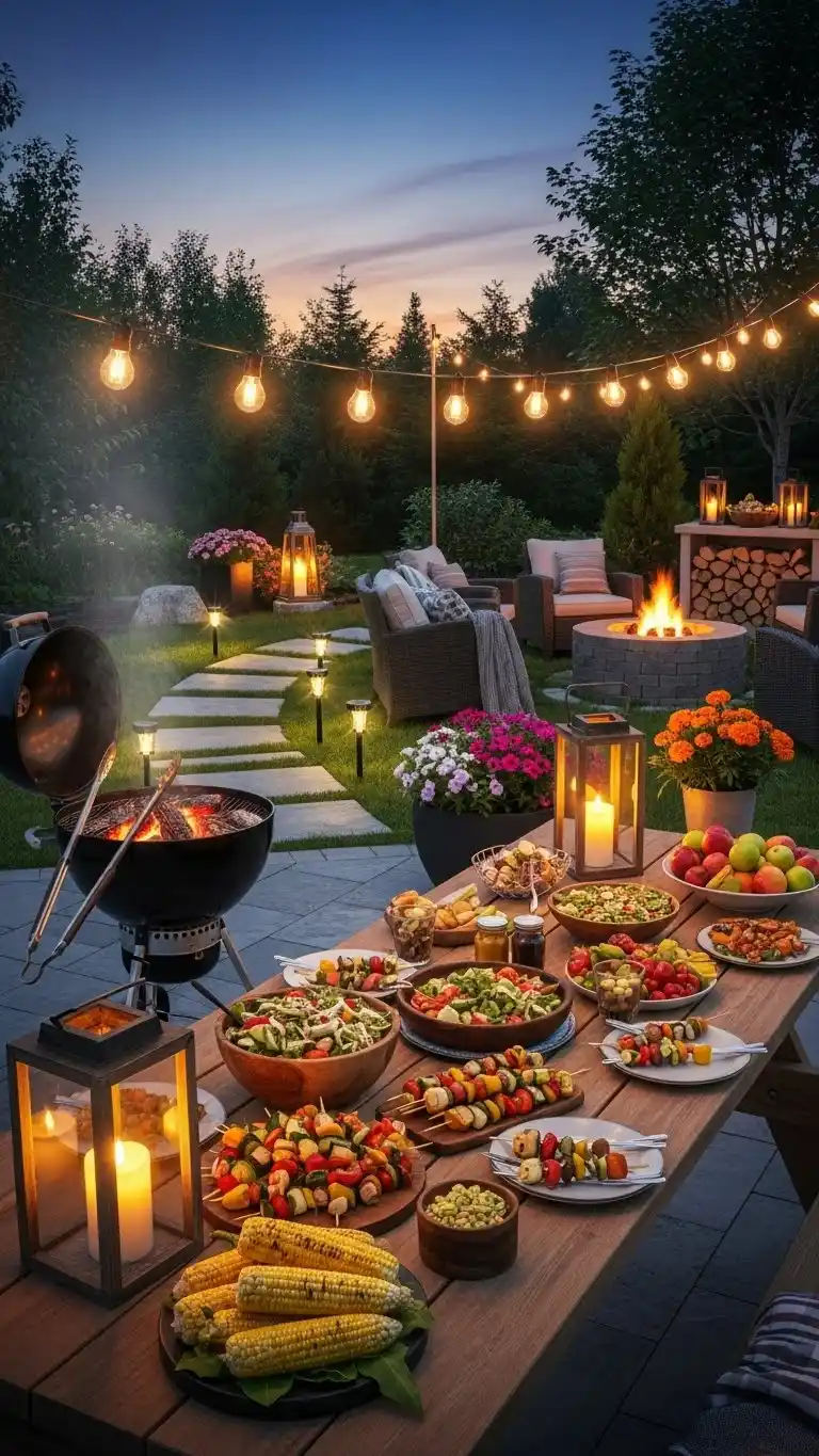 17 Fun Backyard BBQ Party Ideas for a Memorable Day 19 15. Backyard BBQ Party Ideas With a Relaxing Twilight Lighting Plan