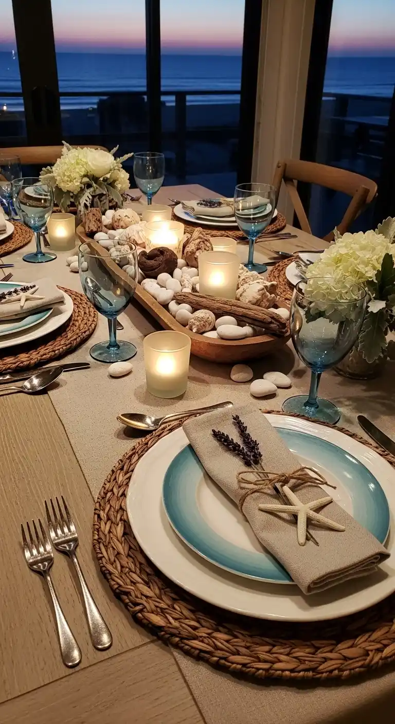 19 Easy Dinner Party Table Settings Inspirations 19 15. Coastal-Inspired Table Settings with Beachy Vibes