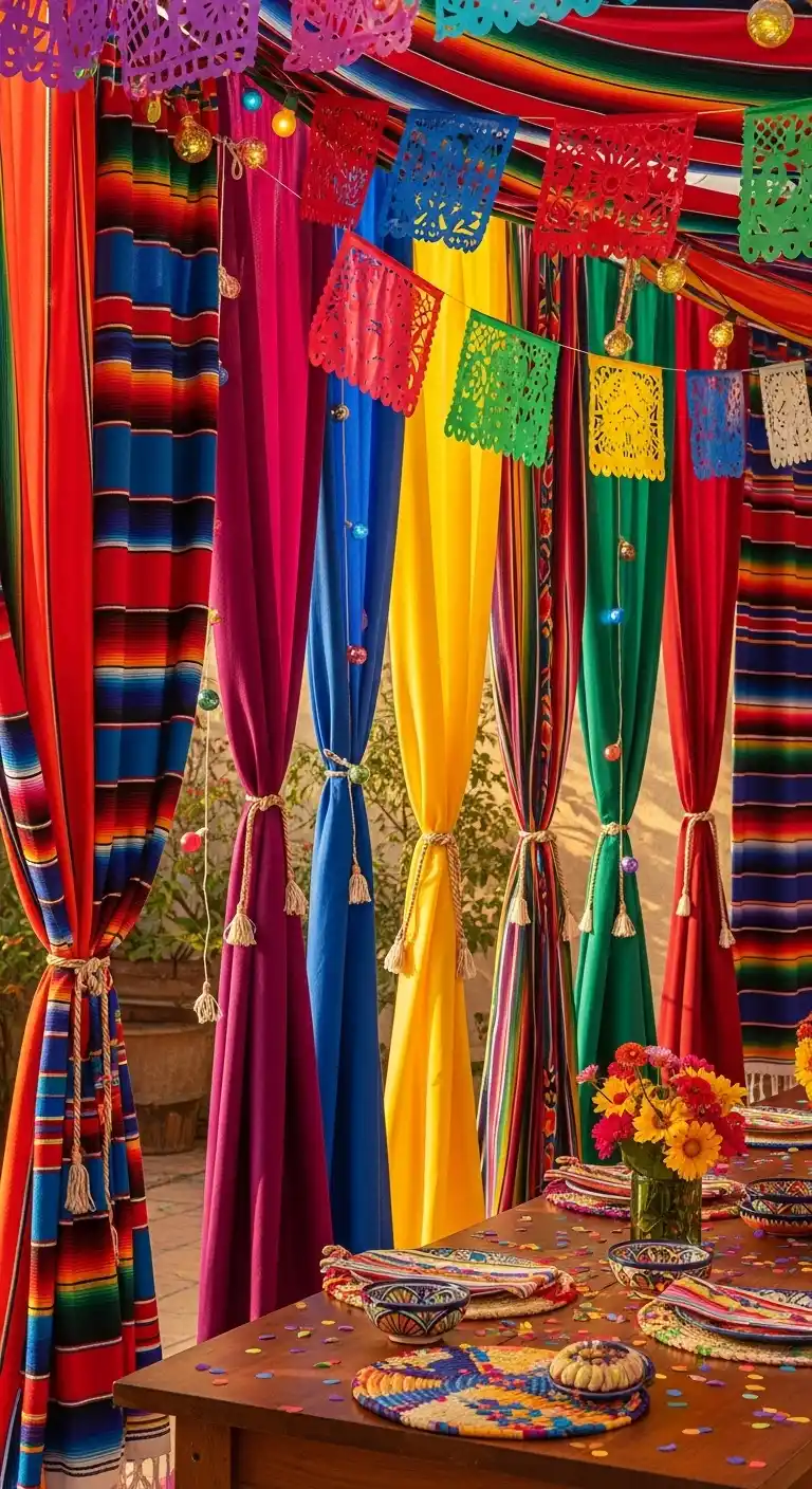 Fiesta Party Decorations: 19 Bright Ideas for a Vibrant Bash 19 15. Colorful Fabric Drapes