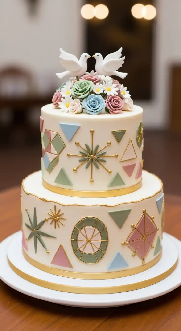 21 Vintage Wedding Ideas for a Classic Celebration 19 15. Mid-Century Inspired Cake Design