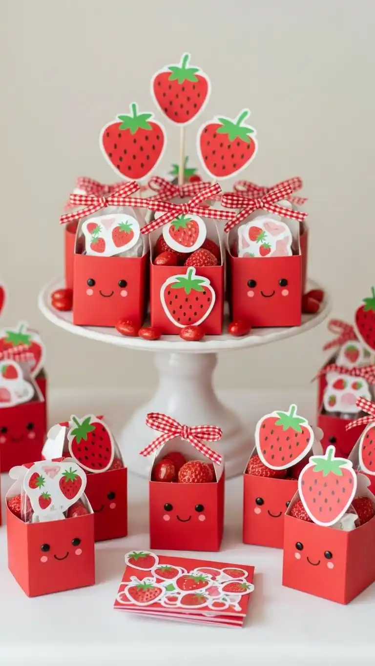 21 Strawberry Themed Party Ideas That Shine 19 15. Mini Strawberry Gift Boxes