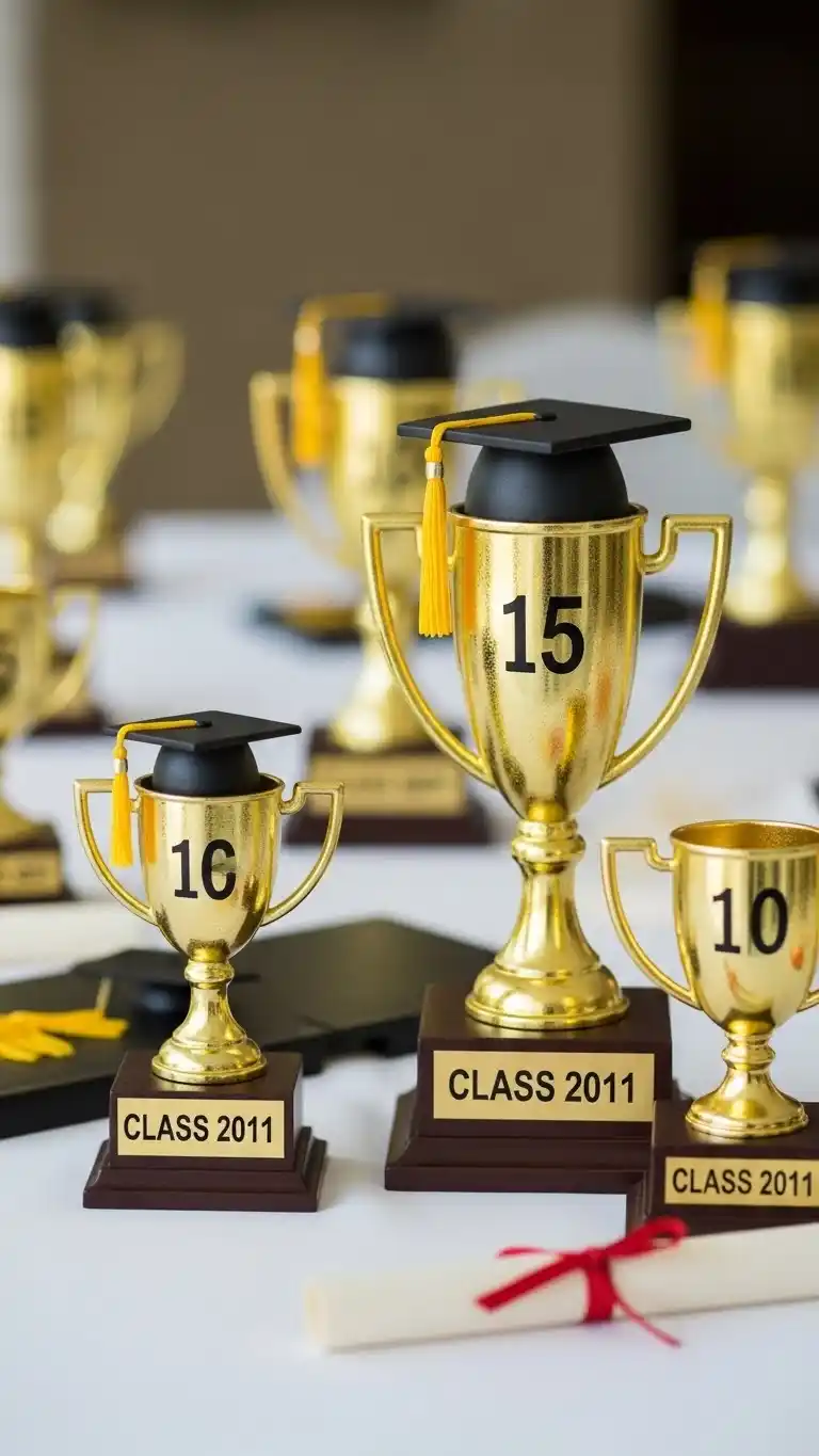 27 Simple DIY Graduation Party Decorations to Try 19 15. Mini Trophy Favors Celebrating Achievements